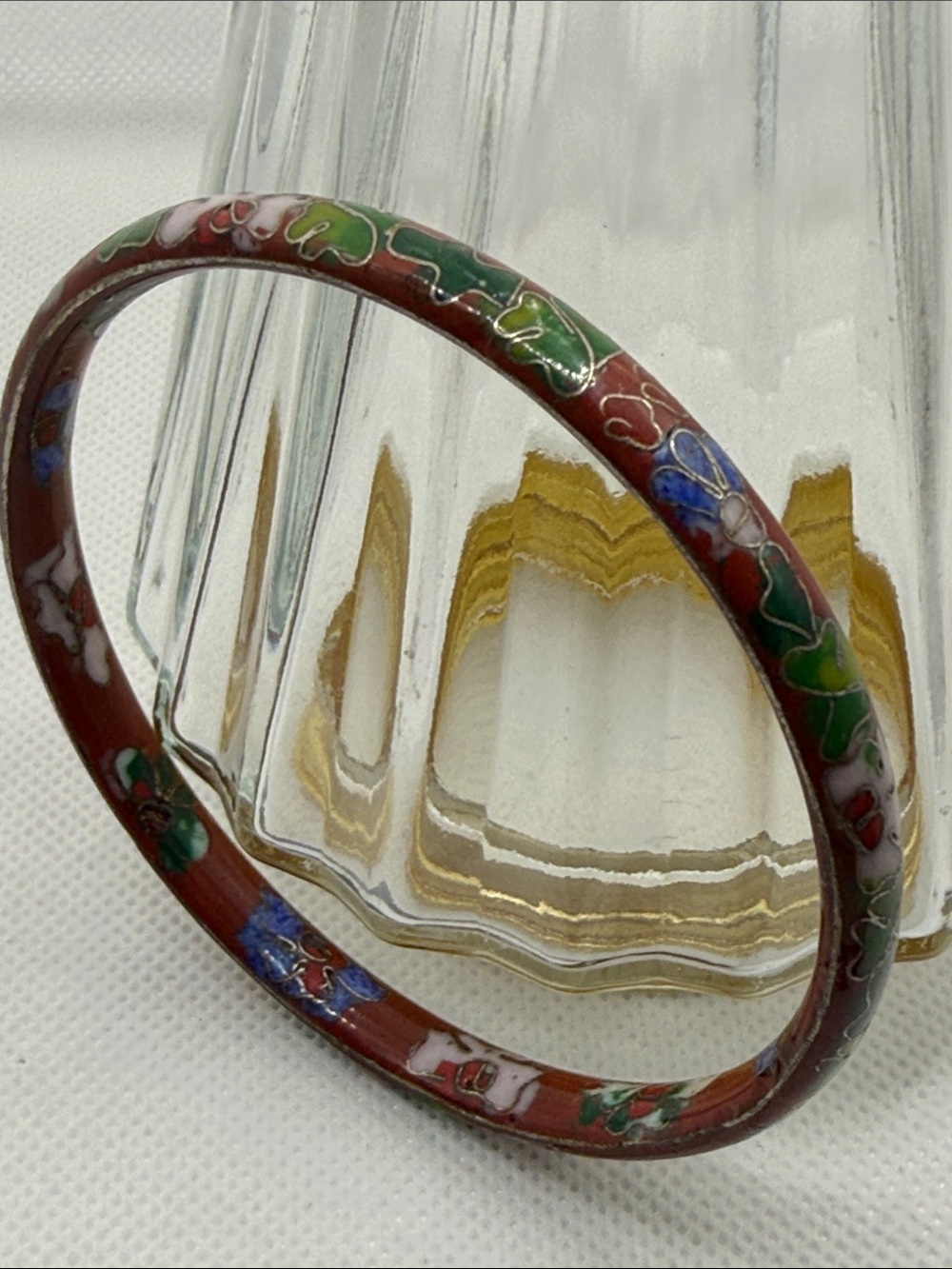 Vintage gorgeous Cloisonné Floral Enamel Bangle Bracelet - Red, Green, Blue